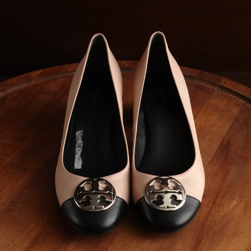 Tory Burch Pumps WMS SZ 10 Pink BLK Chelsea 50mm Medallion Classic Career Shoes